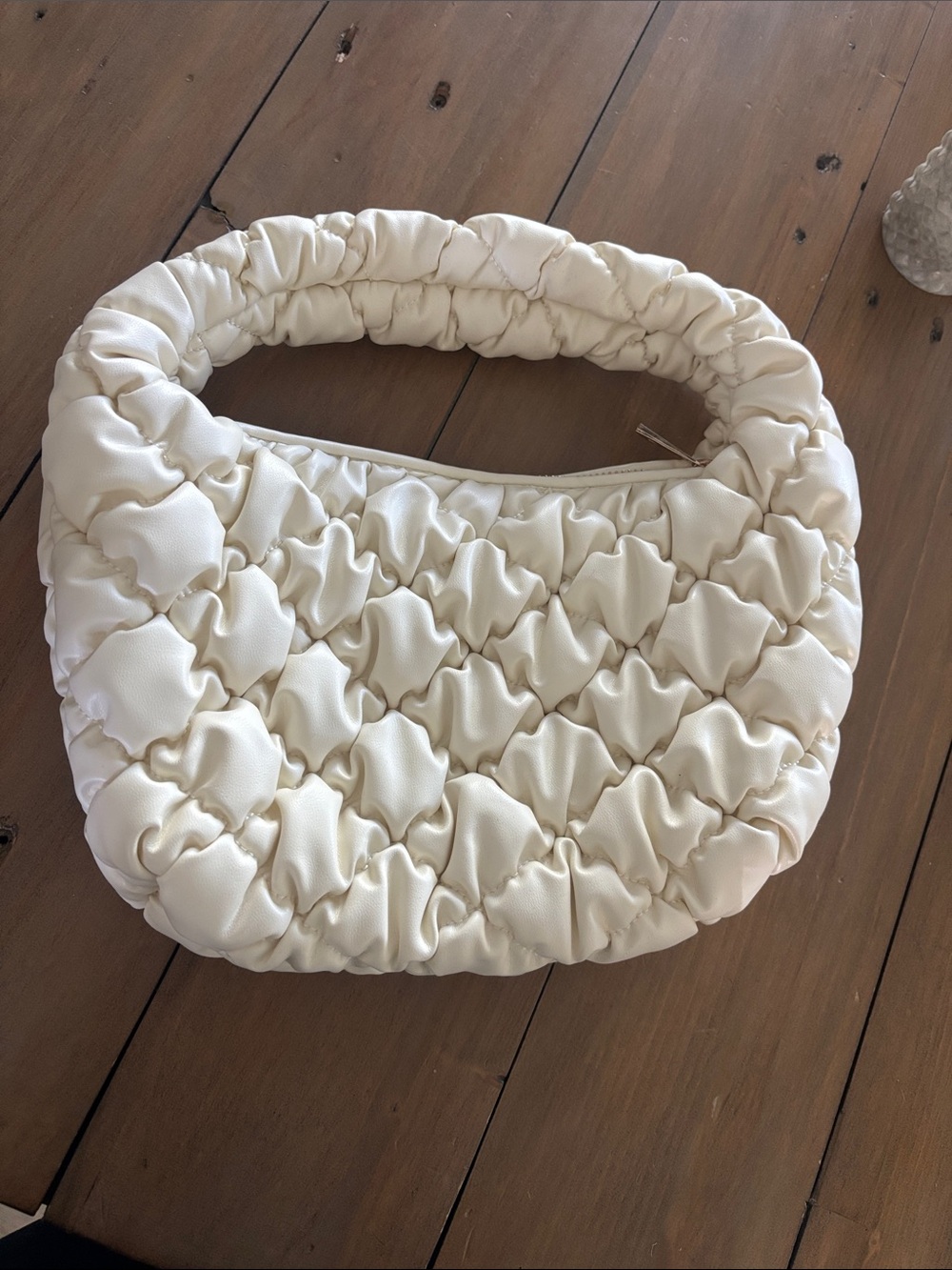 A New Day Cream Ruched Bag with Padded Handle
